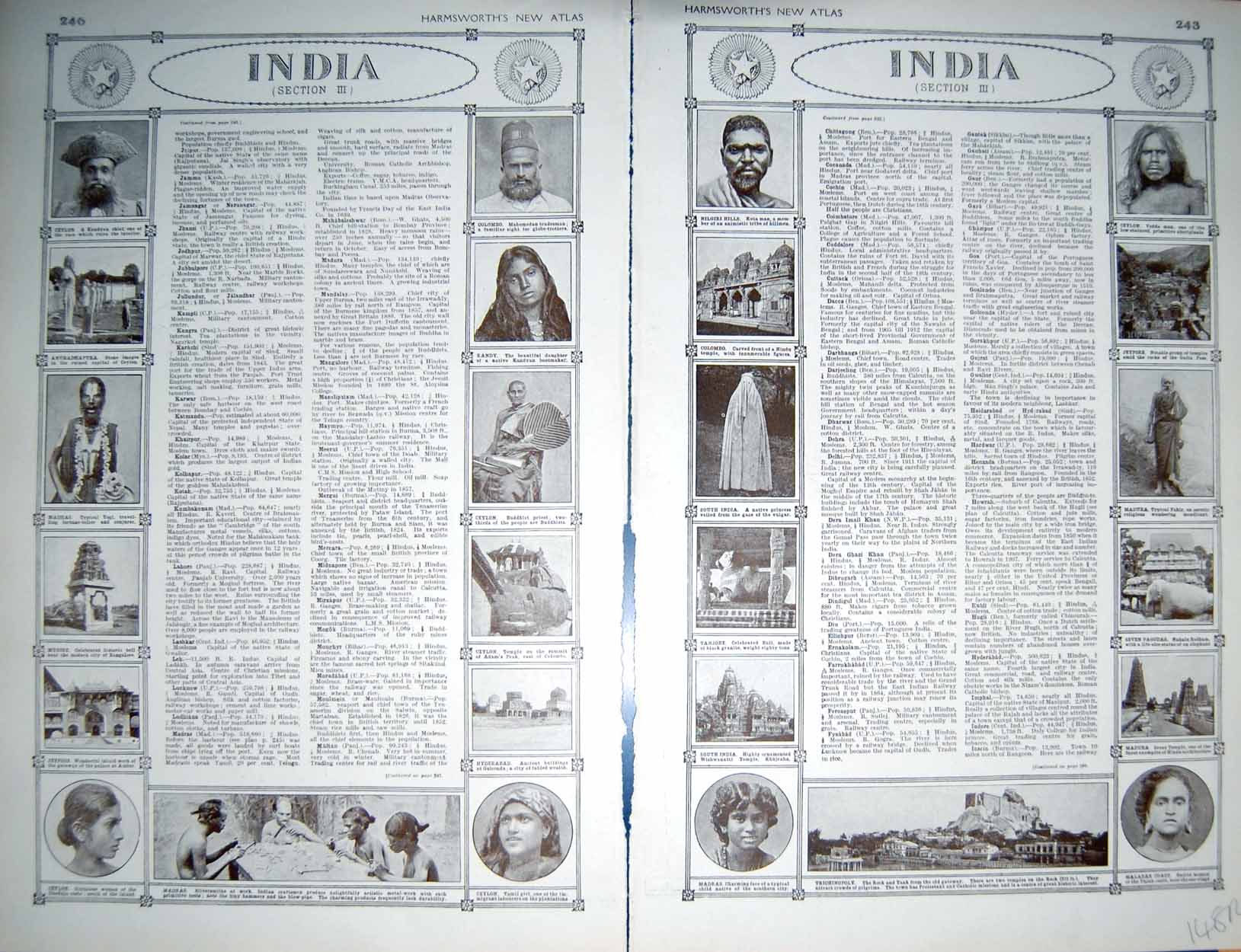 Antique Old Print Map 1922 India Ceylon Madras Bombay Colombo Tujan Caste 20th