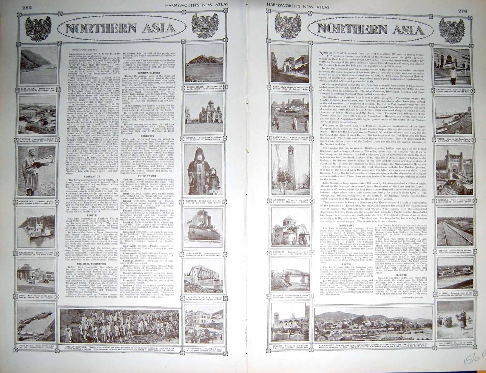 Old Vintage Print Map 1922 Northern Asia Arctic Ocean Vladivostok Gobi 20th