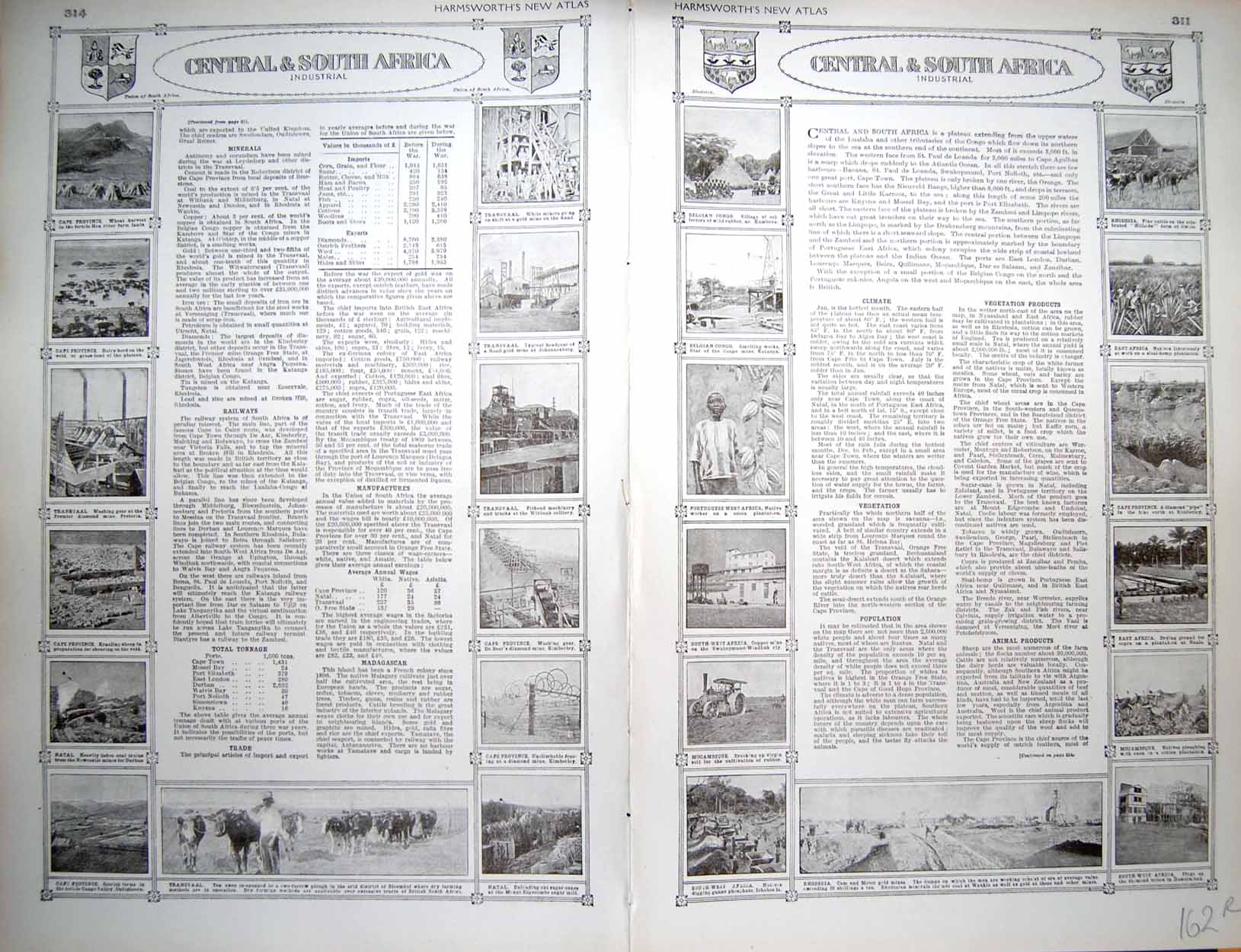 Original Old Vintage Print Map 1922 South Africa Madagascar Cape Good Hope
