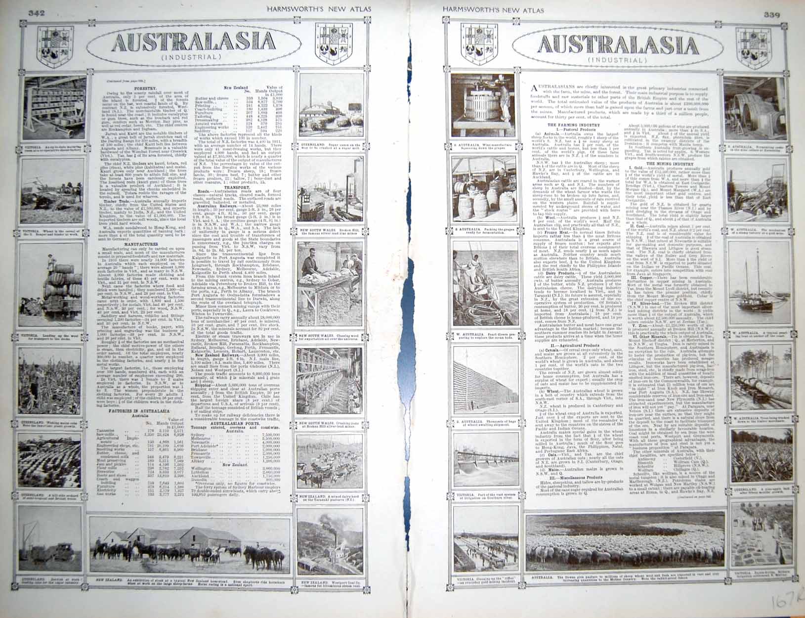 Original Old Vintage Print Map 1922 Australia Industry GSilver Tin Tasmania