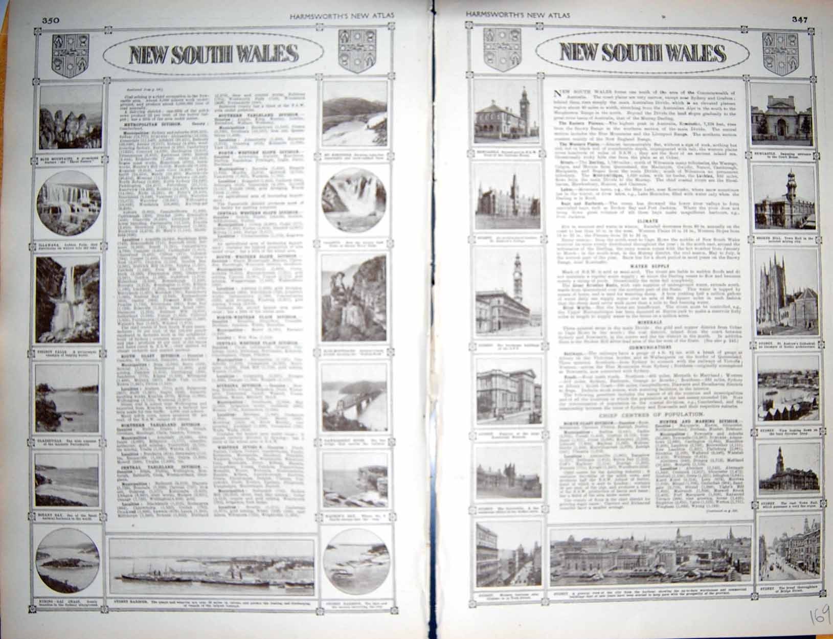 Old Vintage Print Map 1922 New South Wales Australia Port Jackson Sydney 20th