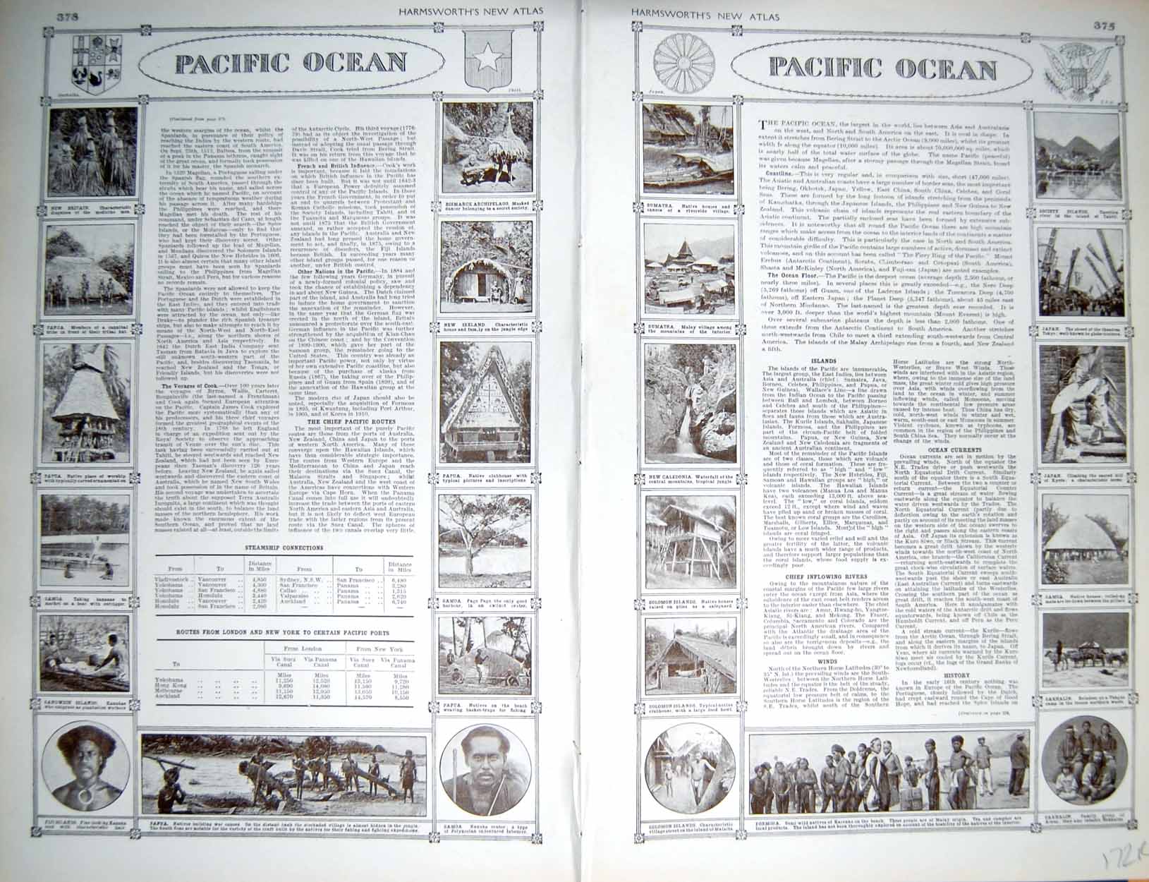 Original Old Vintage Print Map 1922 Pacific Ocean Australia Solomon Sakhalin