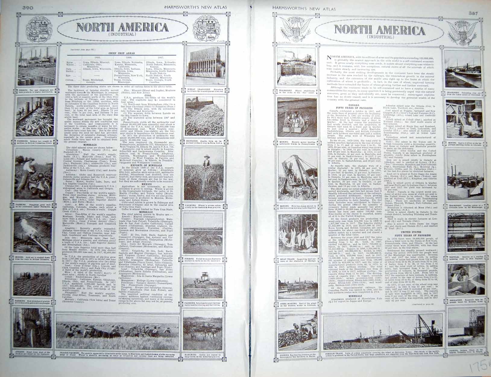 Old Vintage Print Map 1922 North America Bahama Trade Industry Fishing 20th