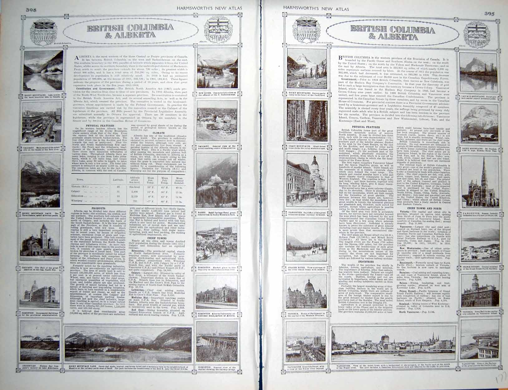 Original Old Vintage Print Map 1922 British Columbia Alberta Canada Vancouver