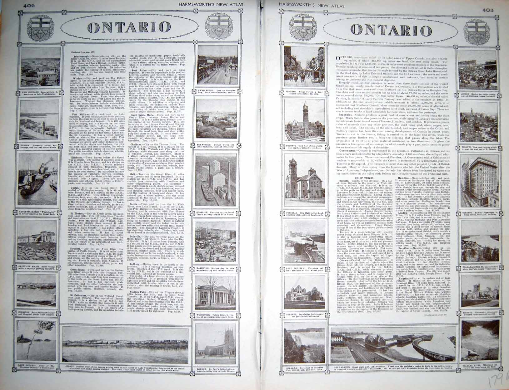 Original Old Vintage Print Map 1922 Ontario Toronto Canada Niagara Port Arthur