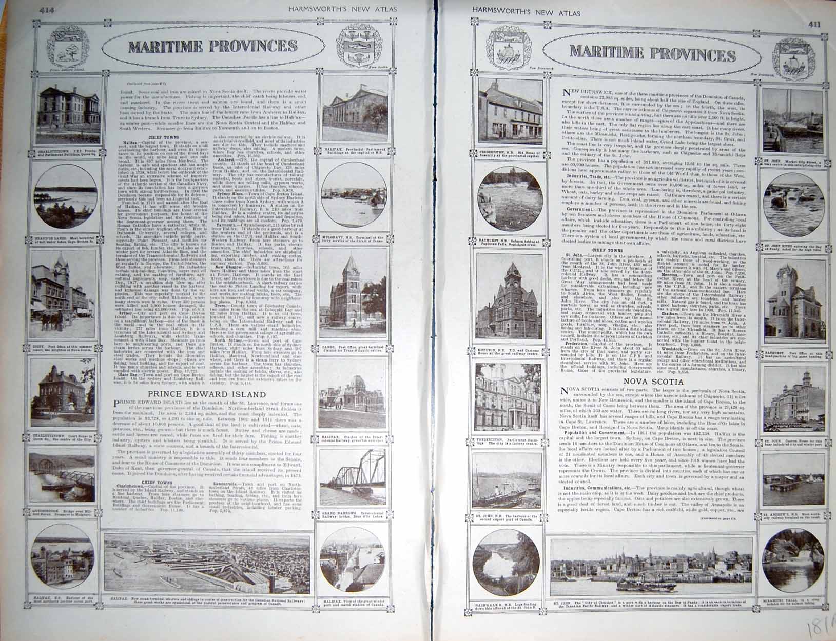 Old Vintage Print Map 1922 Brunswick Nova Scotia John Halifax Maritime 20th