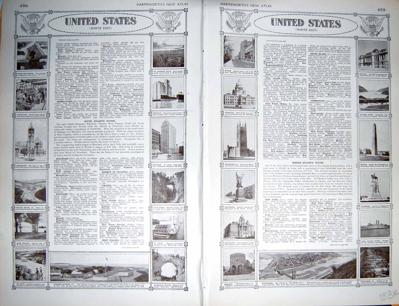 Original Old Vintage Print Map 1922 America Boston New York Cape Cod Pittsburg
