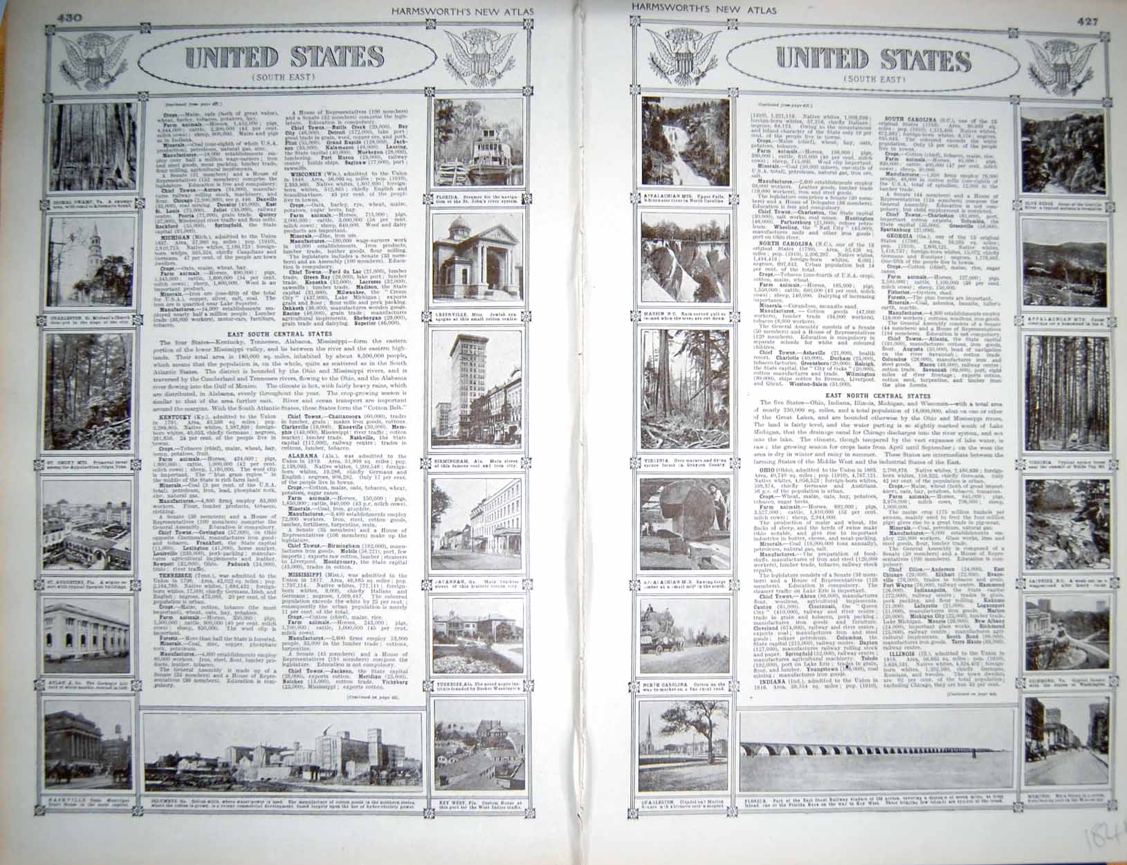 Original Old Vintage Print Map 1922 America Chesapeake Orleans Bahama Florida