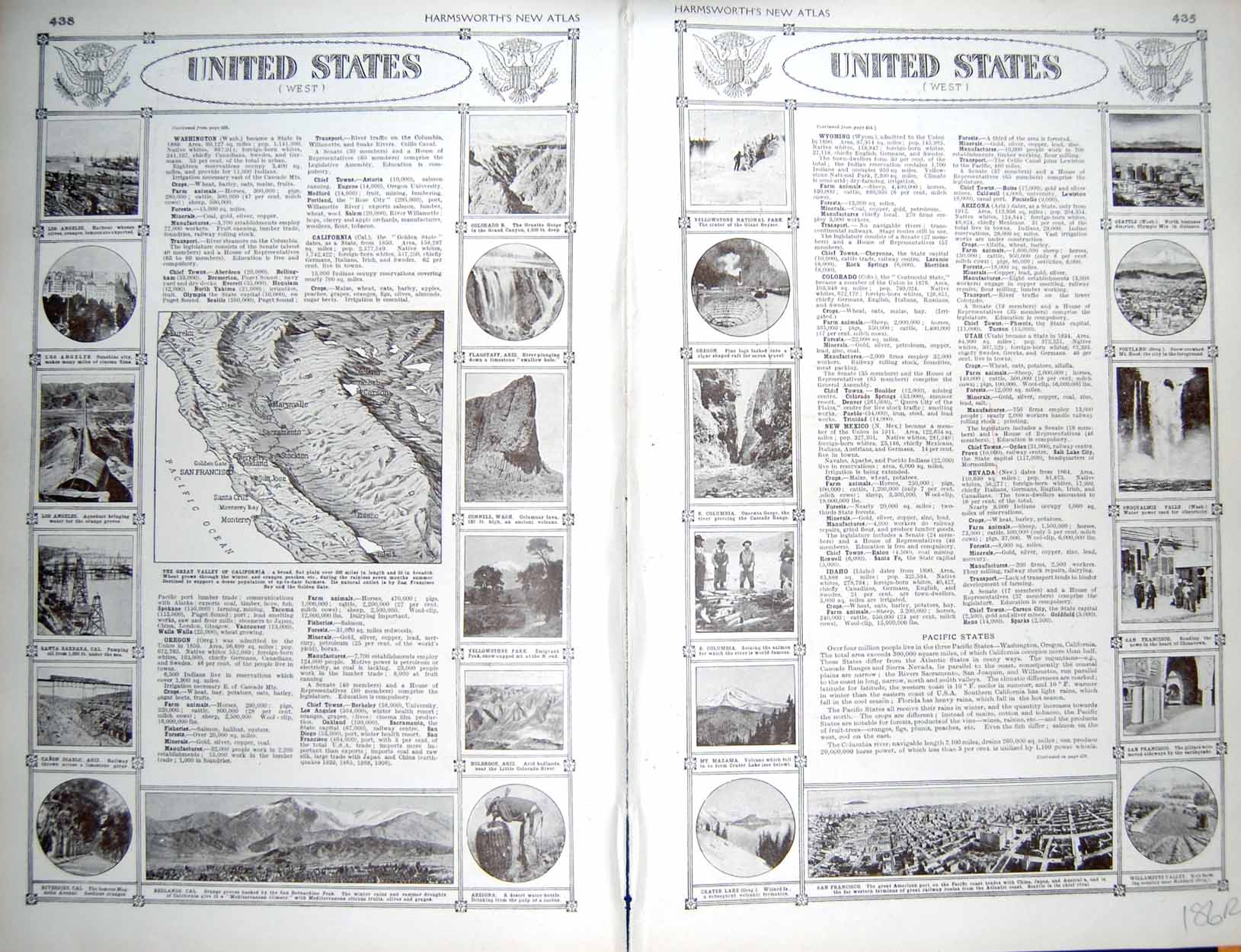 Original Old Vintage Print Map 1922 United States America San Francisco Mexico