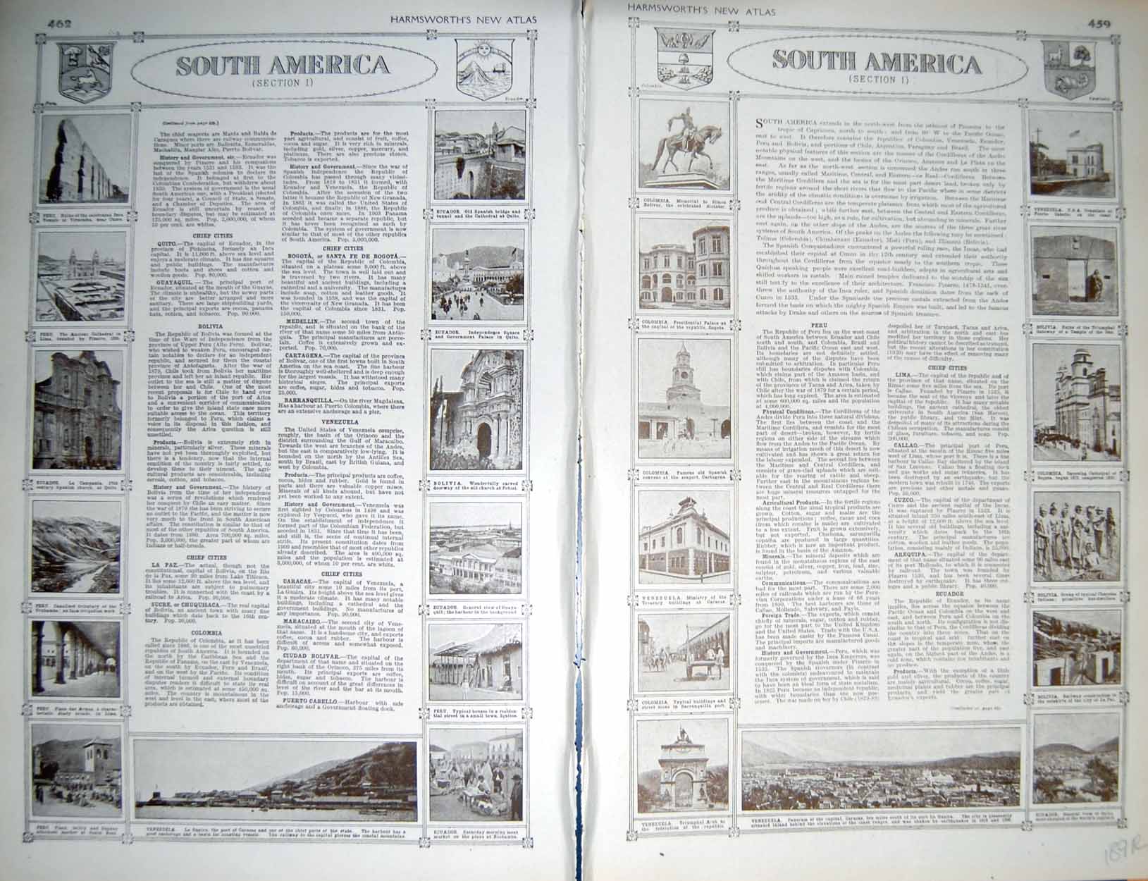 Old Vintage Print Map 1922 South America Plan La`Paz Venezuela Bolivia 20th