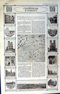 Old Vintage Print Map 1922 Western Front War Champagne Verdun Fort Vaux 20th