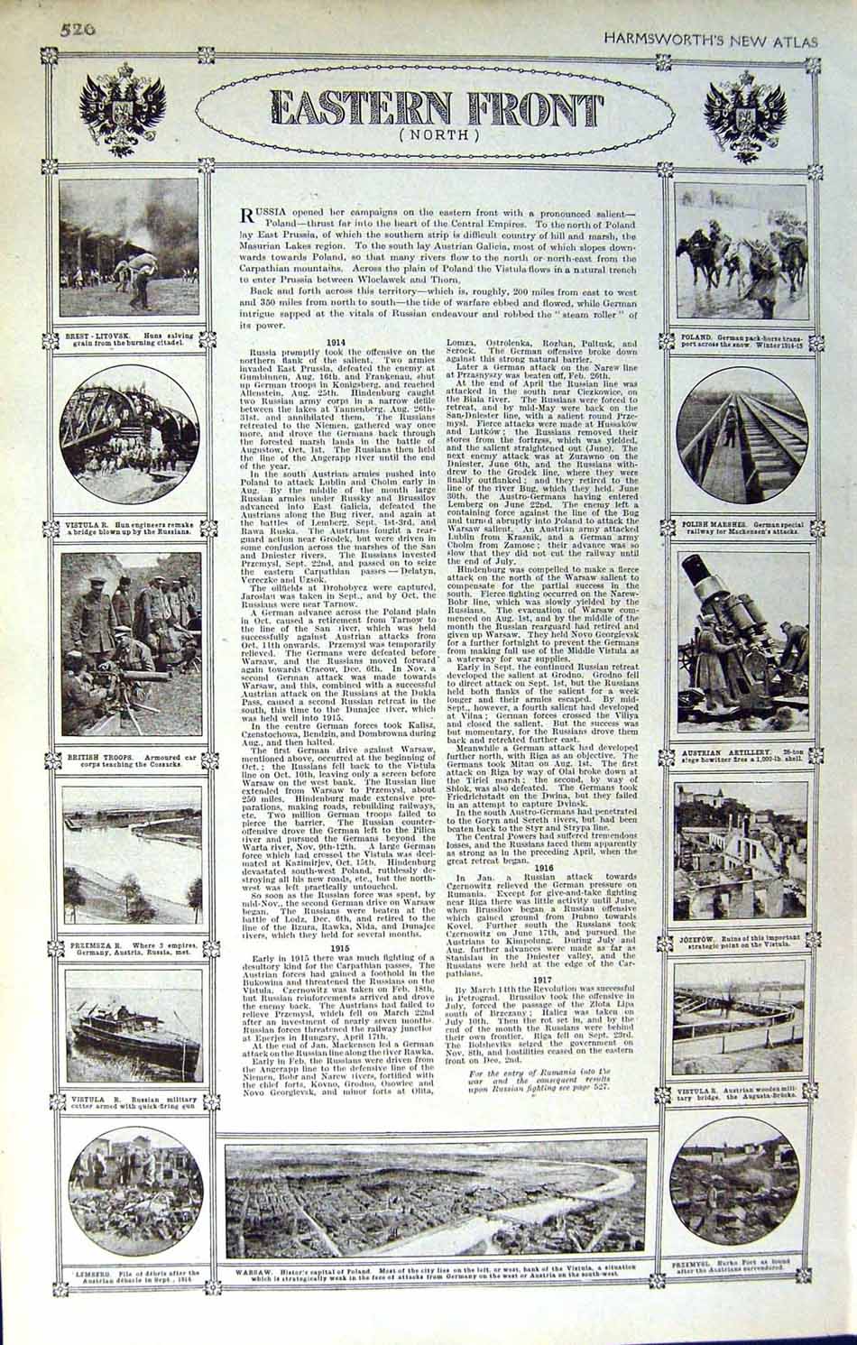 Original Old Vintage Print Map 1922 War Eastern Front Warsaw British Siers