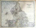 Original Old Antique Print Johnston Map 1888 England Wales Isle Man York 19th