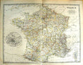Original Old Antique Print Johnston Map 1888 France Corsica Environs Paris 19th