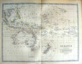 Original Old Antique Print Johnston Map 1888 Oceania Australia New Zealand 19th