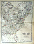 Original Old Antique Print Johnston Map 1888 North America Florida Ohio 19th