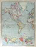 Original Old Antique Print Harmsworth Map 1906 World British Possession Trade