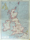Original Old Antique Print Harmsworth Map 1906 Britain Industry Communications