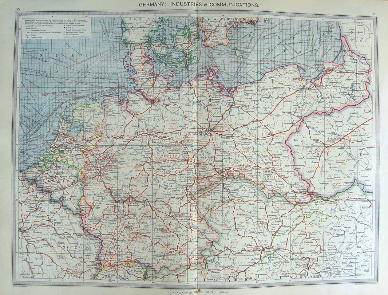 Original Old Antique Print Harmsworth Map 1906 Germany Industry Dresden Vienna