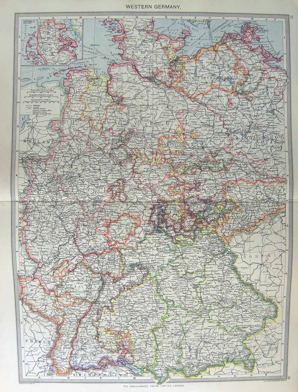 Original Old Antique Print Harmsworth Map 1906 Germany Hanover Berlin Waldeck