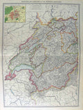 Original Old Antique Print Map 1906 Switzerland Bernese Oberland Berne 20th