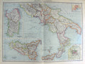 Original Old Antique Print Map 1906 Italy Sardinia Rome Sicily Naples 20th