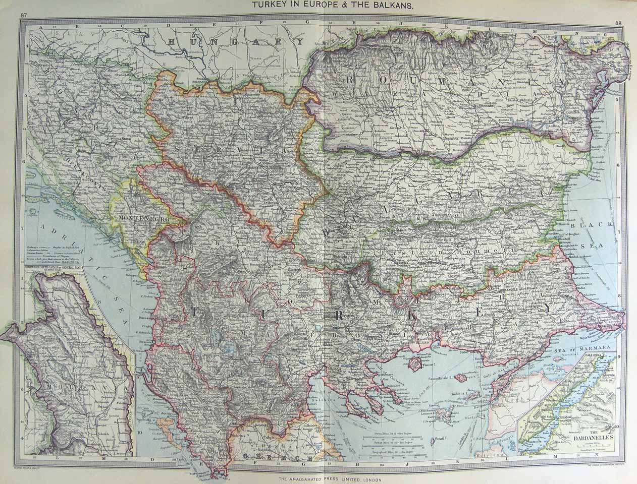 Original Old Antique Print Map 1906 Turkey Europe Balkans Dardanelles 20th