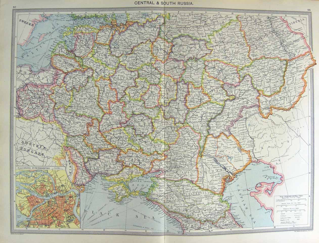 Original Old Antique Print Harmsworth Map 1906 South Russia Petersburg Caspian
