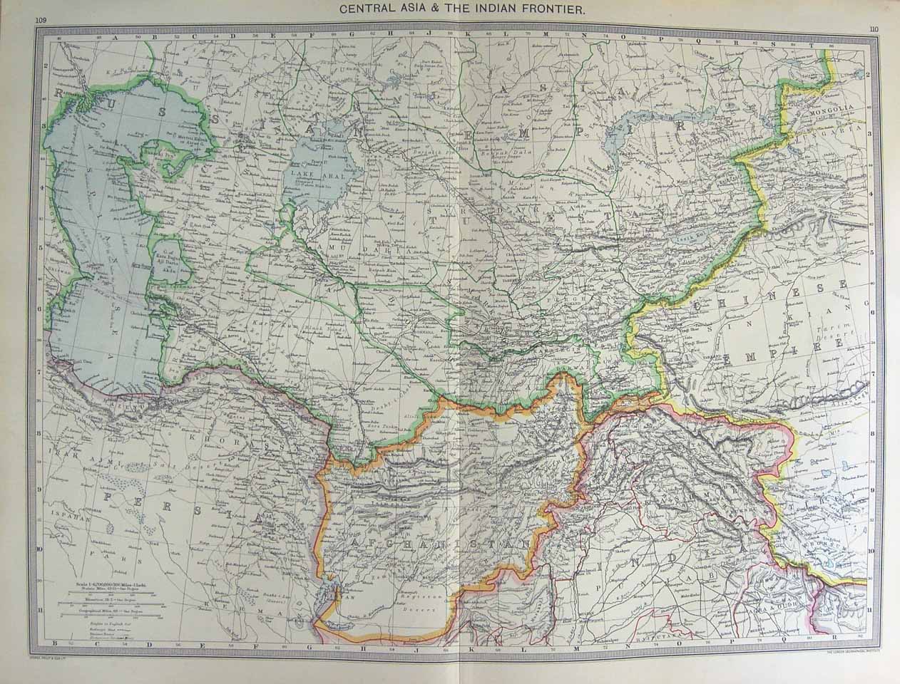 Original Old Antique Print Harmsworth Map 1906 Asia India Chinese Empire Persia