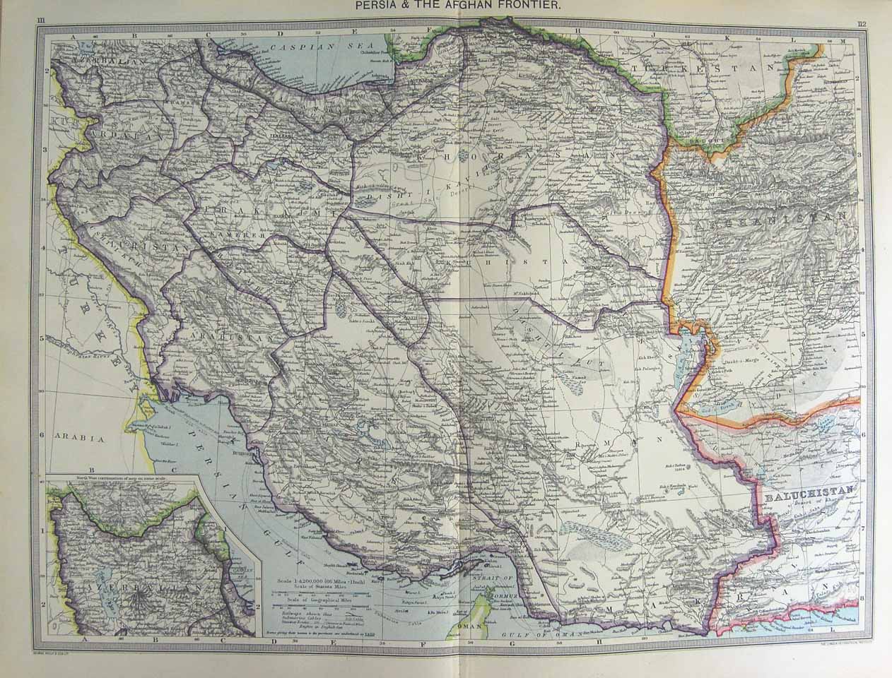 Original Old Antique Print Harmsworth Map 1906 Persia Afghan Azerbaijan Ormuz