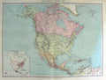 Original Old Antique Print Harmsworth Map 1906 North America Population Mexico