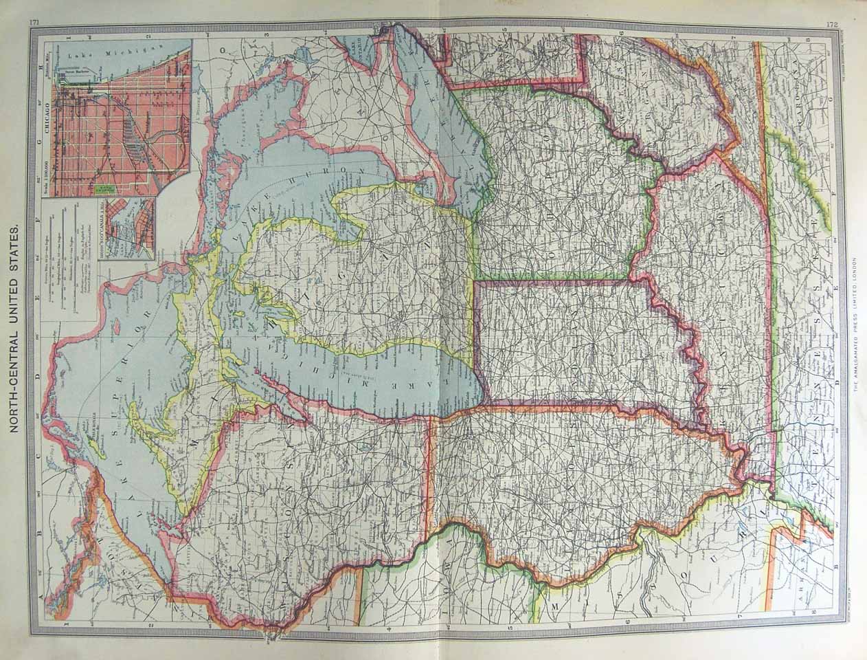 Original Old Antique Print Map 1906 America Plan Chicago Superior Erie 20th
