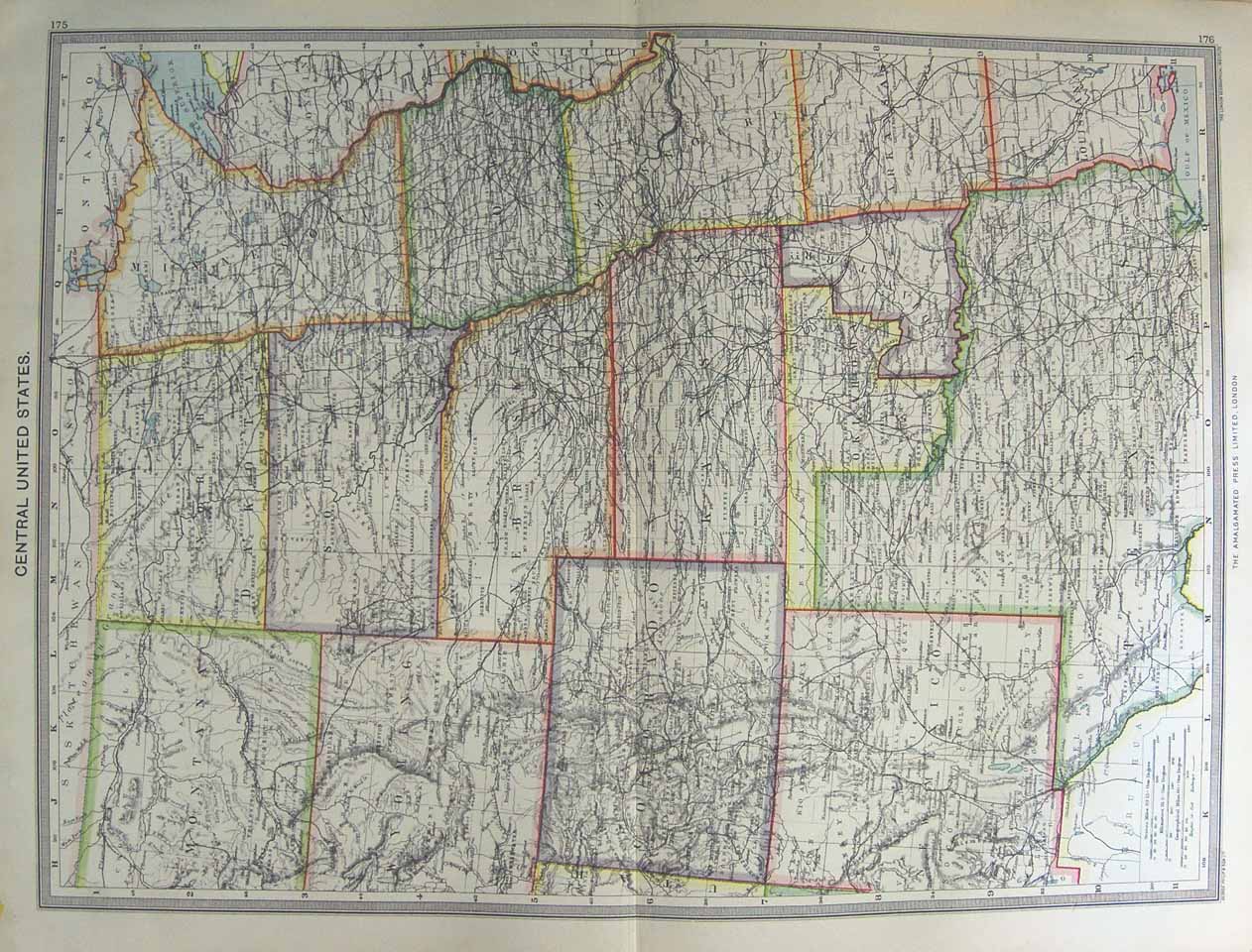 Original Old Antique Print Map 1906 Central America Oklahoma Nebraska 20th