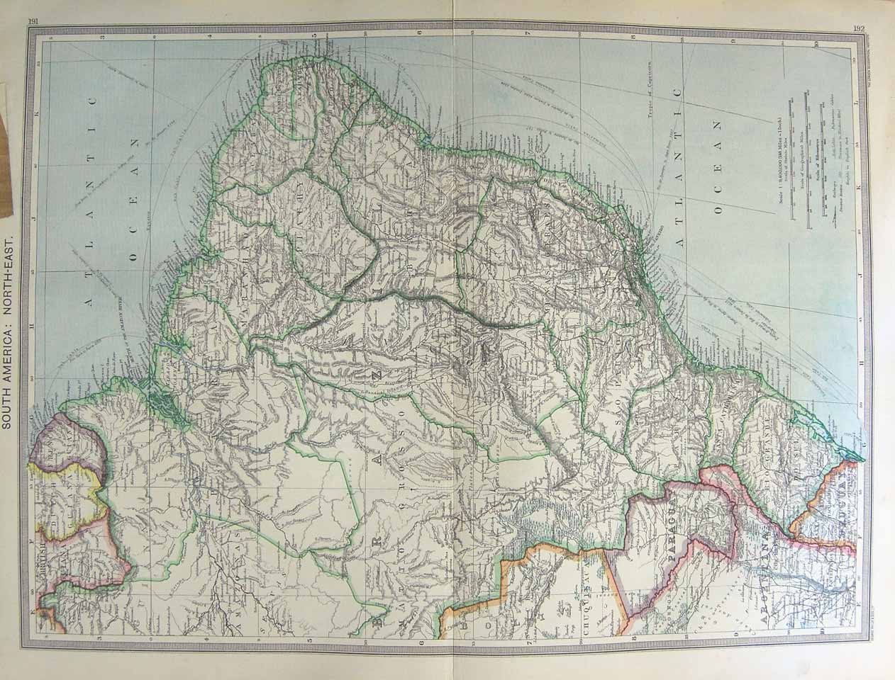 Original Old Antique Print Map 1906 South America Rion Janeiro Brazil 20th