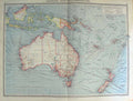 Original Old Antique Print Map 1906 Australasia Industry Communications 20th