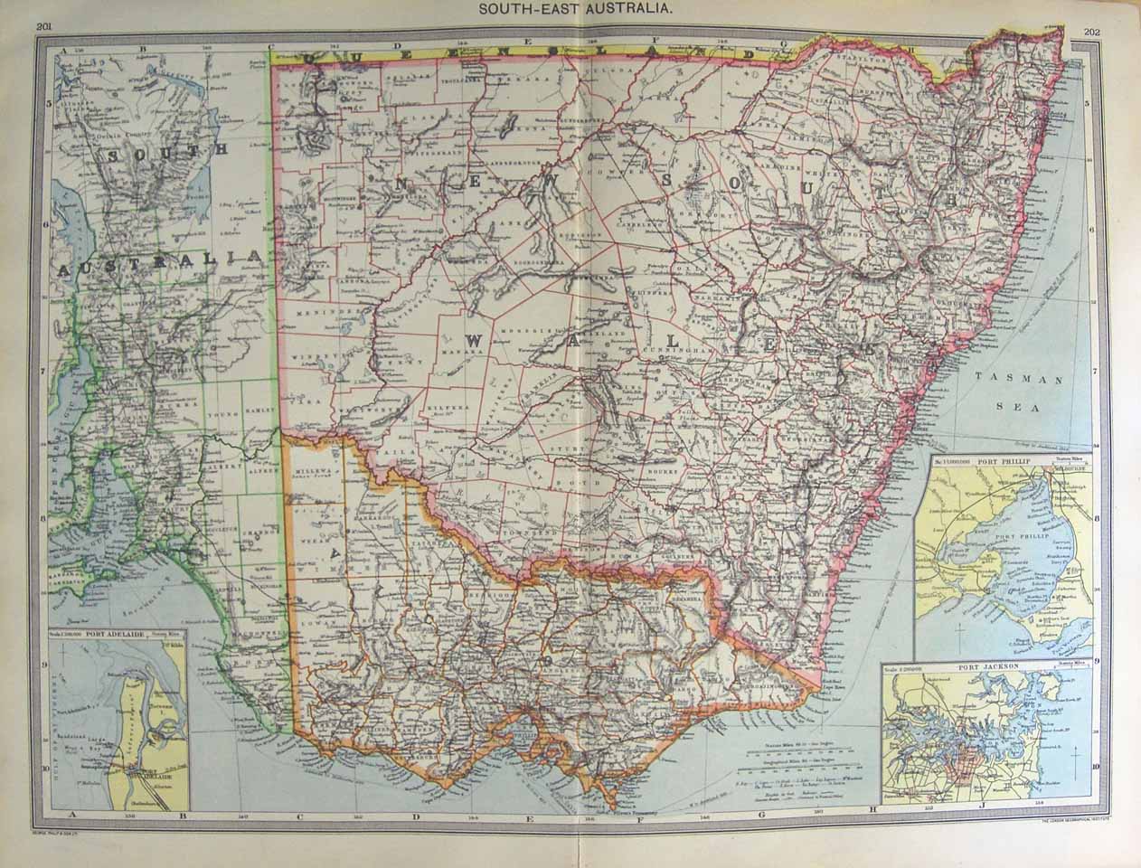 Original Old Antique Print Harmsworth Map 1906 Australia Port Phillip Jackson