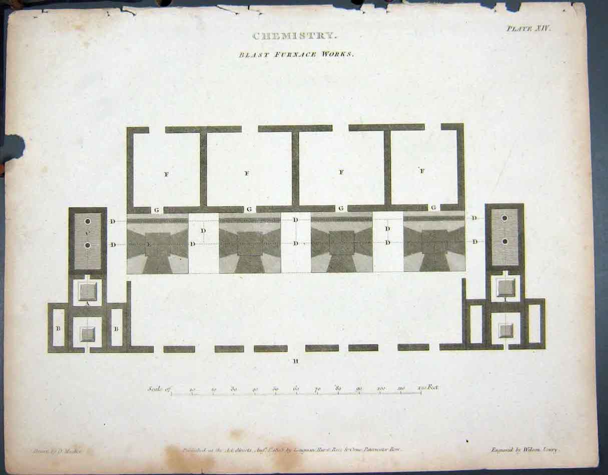 Original Old Antique Print Ref.786 1805 Chemistry Blast Furnace Works Lowry