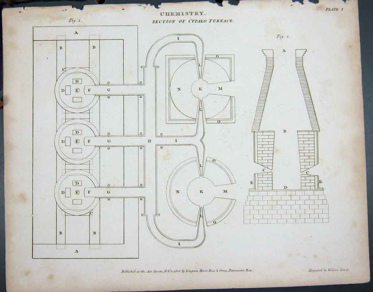 Original Old Antique Print Ref.787 1806 Chemistry Cupalo Furnace Lowry