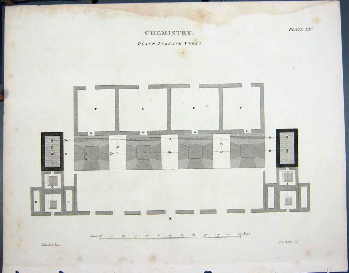 Original Old Antique Print C1805 Chemistry Blast Furnace Works Lowry 19th