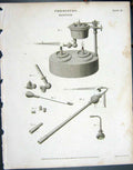 Original Old Antique Print 1811 Chemistry Blowpipe Instruments Lowry 19th