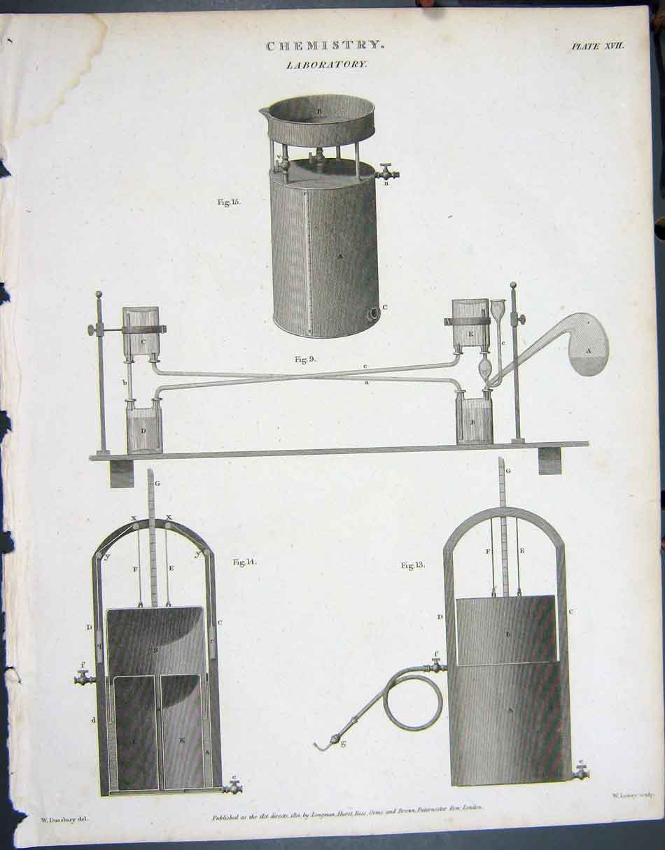 Original Old Antique Print Ref.796 1812 Chemistry Laboratory Instruments Lowry