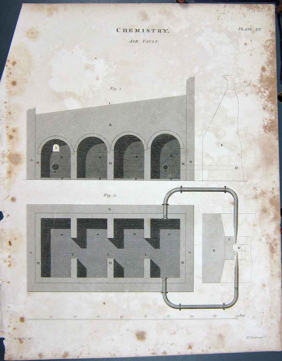 Original Old Antique Print C1790-C1900 Chemistry Air Vault Tanner 18th Century