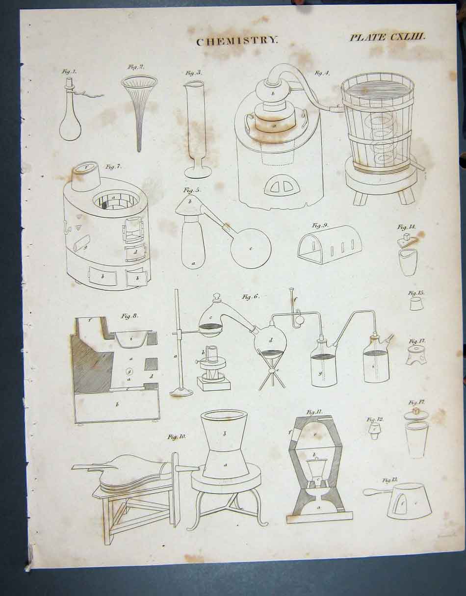 Original Old Antique Print Ref.799 C1790-C1900 Chemistry Instruments Kneass