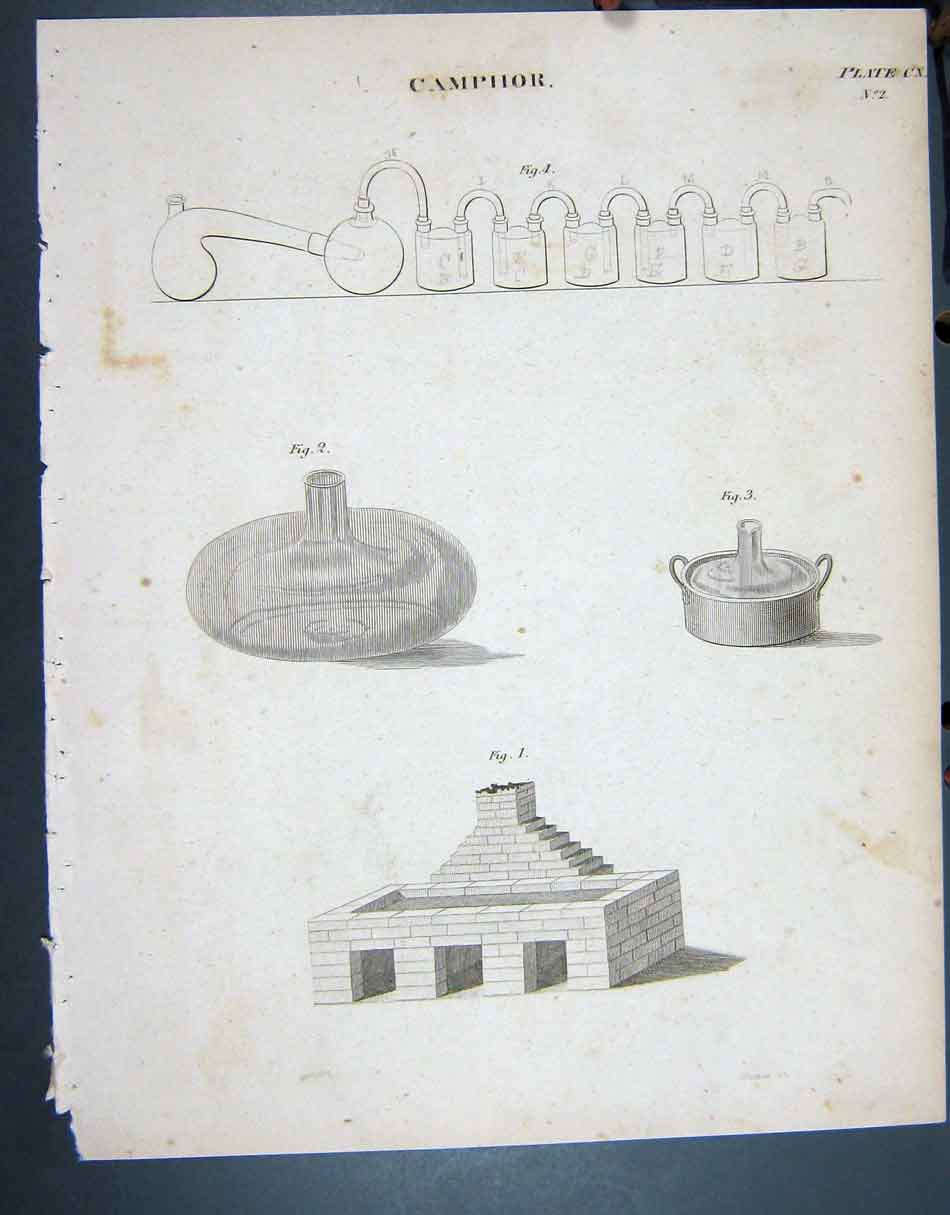 Original Old Antique Print C1790-C1900 Camphor Instruments Kneass 18th Century