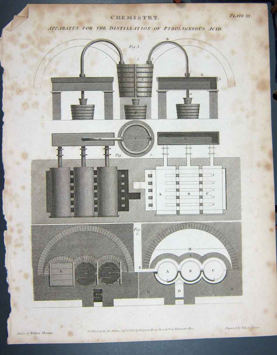 Original Old Antique Print 1805 Chemistry Pyrologneous Acid Lowry 19th Century