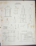 Original Old Antique Print Ref.807 C1790-C1900 Chemistry Gazometer Blowpipe