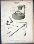 Original Old Antique Print Ref.811 1811 Chemistry Blowpipe Instruments Lowry