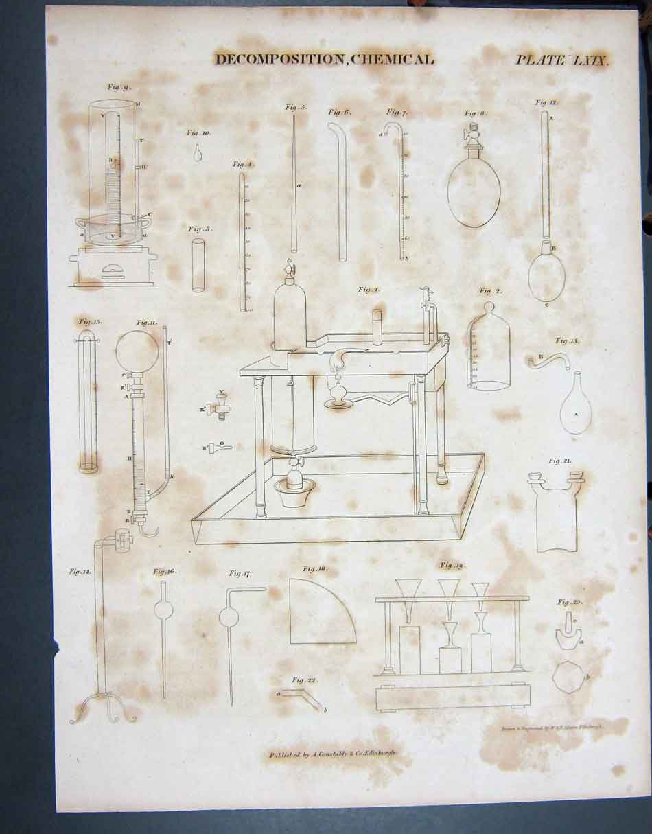 Original Old Antique Print C1790-C1900 Decomposition Chemical Lizars 18th