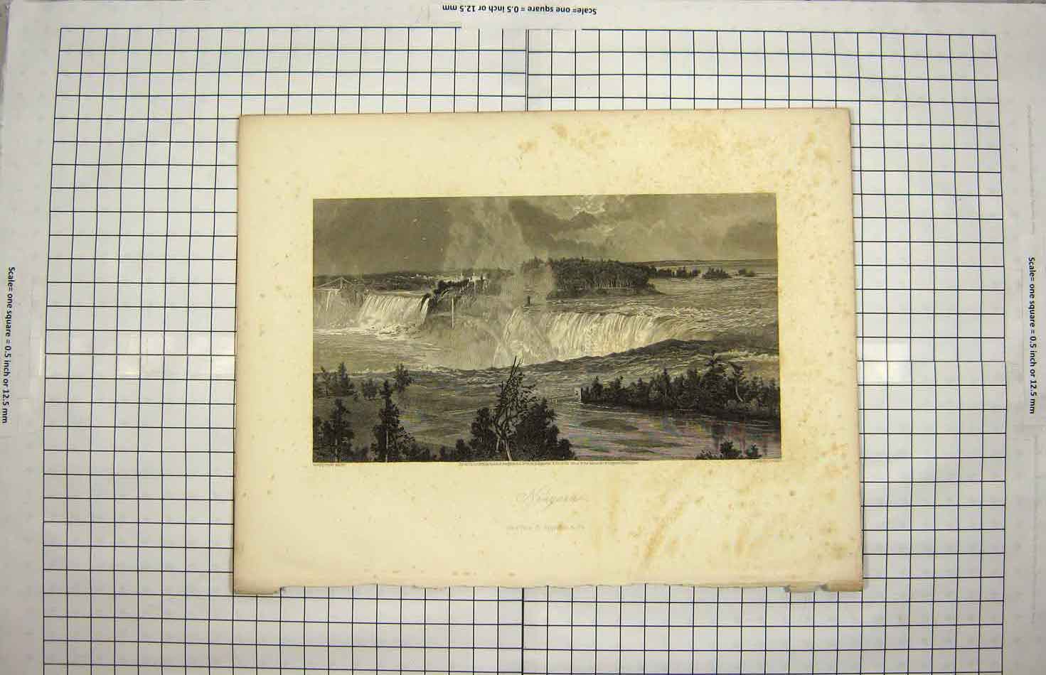 Original Old Antique Print 1873 View Falls Niagara River Canada Hunt Victorian
