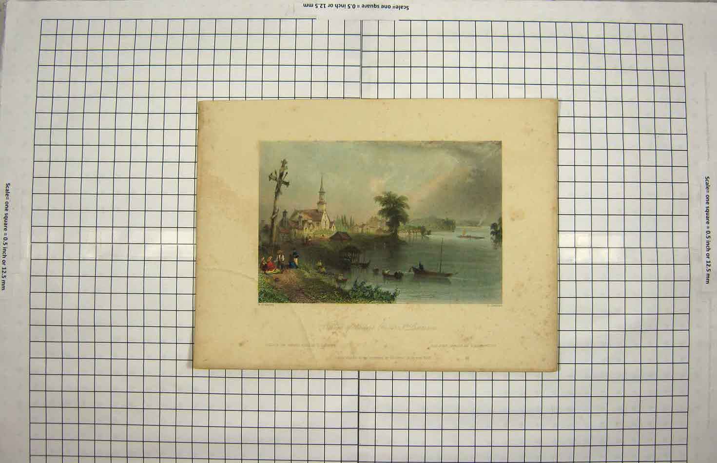 Original Old Antique Print 1840 Village Cedars River St. Laurence Canada 19th